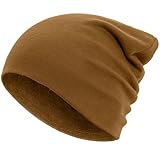 Simapu 100% Cotton Thin Beanie Hat for Men Women - Lightweight Breathable Knit Slouchy Beanie Cuffed Chemo Skull Cap, Coffee