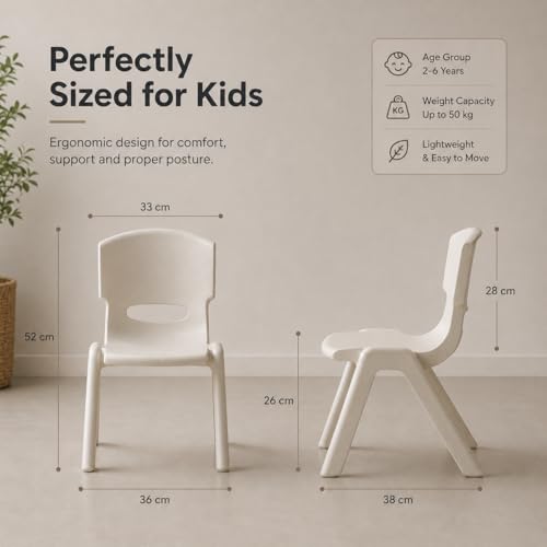Image of eHomeKart Kids Chair Set of 5 -Children Study Chairs 33x30x46 cm - Non-Toxic BPA-Free Safe Rounded Edges Plastic - Lightweight Sturdy Stackable Chair for Kids - Playroom School Home Kindergarten