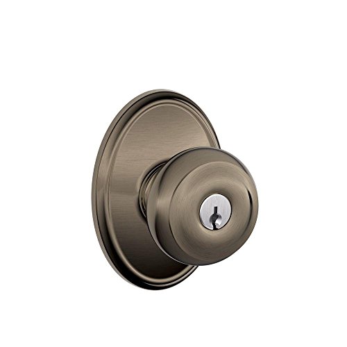 Image of SCHLAGE F51A GEO 620 WKF Georgian Knob with Wakefield Trim Keyed Entry Lock, Antique Pewter