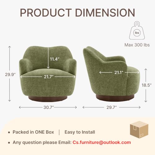 Image of KISLOT, Swivel Accent Chair, Arm Chair with Wooden Base, Sage Green
