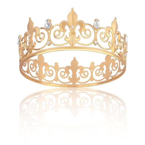 Yicadorn Gold Crown,Gold Tiara,King Crown,Halloween Birthday Crowns for Mens Adult,Prince Crowns Headband Metal Royal Outfit Gifts,Homecoming Halloween Costume,Wedding Prom Medieval Accessories