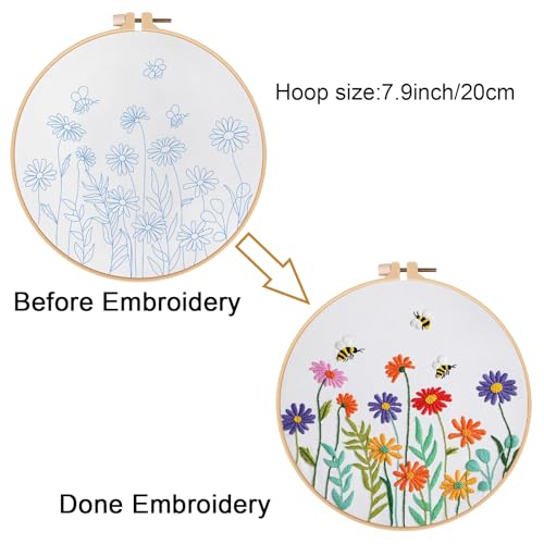 Image of Louise Maelys Embroidery Kits for Beginners,Cross Stitch Kit for Adults,DIY Needlepoint with Daisy Flowers Pattern