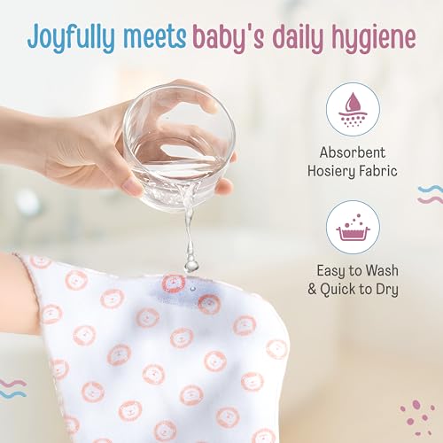 Image of LuvLap Muslin Cotton Cloth Premium Baby Washcloth for New Born, Washable (22 cm x 22 cm) Reusable, Absorbent, Extra Soft Face Towels /Washcloth for Babies, Stars, Balloons Print, Pack of 6, Multicolour