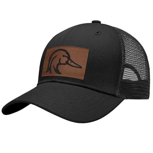 Duck Leather Patch Trucker Hat-Adjustable Baseball Caps Snap Back Trucker Cap Gift for Men Women Accessory
