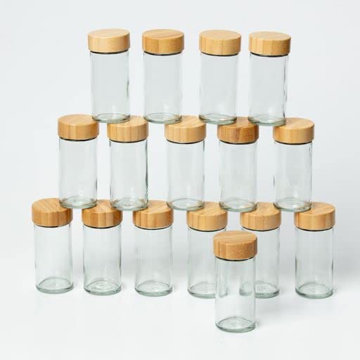 |2.5 oz Glass Jars with Bamboo Lids | Seasoning Storage Bottles for Spice Rack | Cabinet | Drawer | 16 Pcs