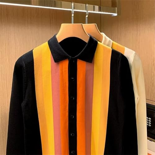 JEShifangjiusu Men's Long Sleeve Flip Collar Cardigan Sweater Slim Fit Topcoat Button Knitted Outerwear with Pockets2