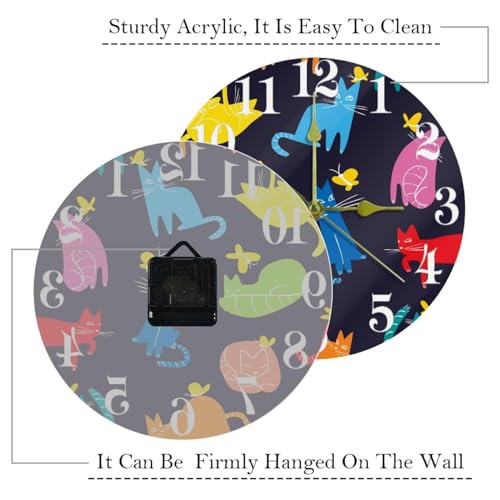 Horloge murale chat pendule ronde silencieuse à pile pour maison - 6