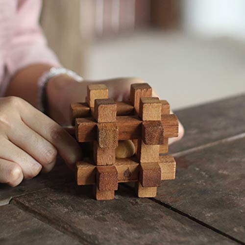 SiamMandalay Lock it Up: 3D Wooden Brain Teaser Puzzle Genius STEM Skill Builder Interlocking Game. Educational Problem Solving Toy for Kids and Adults. Handmade Corporate Desk Accent for Offices