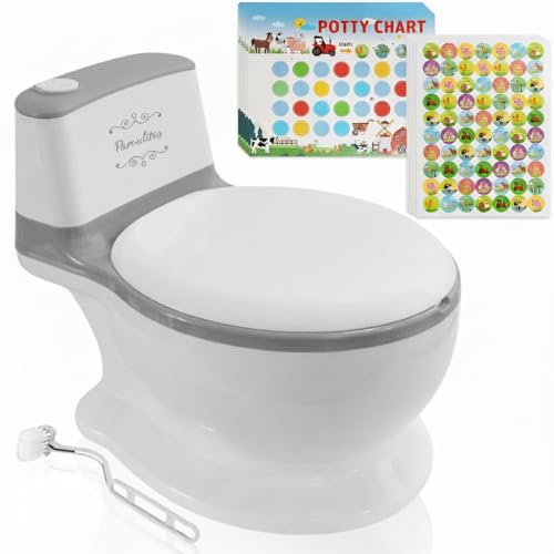 PARVULITOS Orinal Infantil para niños y niñas desde los 18 meses - Cómodo, Estable y Fácil de Limpiar – Orinal Bebe que Incluye Pegatinas – Vater para Niños con Tapa y Respaldo – WC Portátil niños