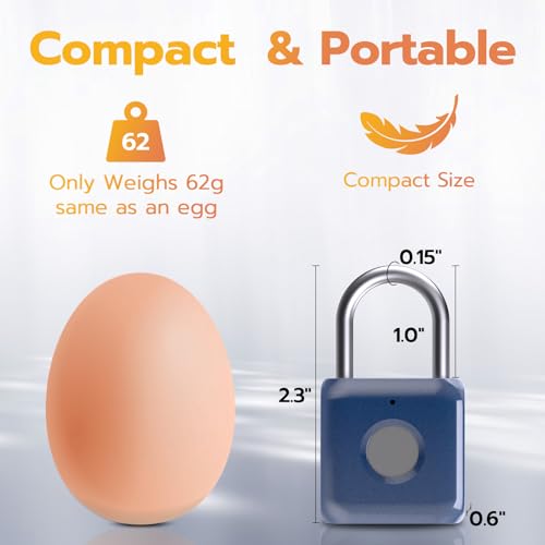 Image of Pothunder Fingerprint Padlock, Smart Padlock, Locker Lock, Biometric Metal Keyless Fingerprint Lock, USB Rechargeable, for Gym Locker, Luggage, Backpack(Blue)