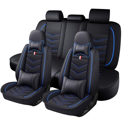 Image of Car Seat Cover for VW e-Golf 2015-2019, Durable Wear Resistant Waterproof Sport Seat Cover, Breathable No Odor Premium Leather Vehicle Seat Covers.(Luxury,Black Blue)