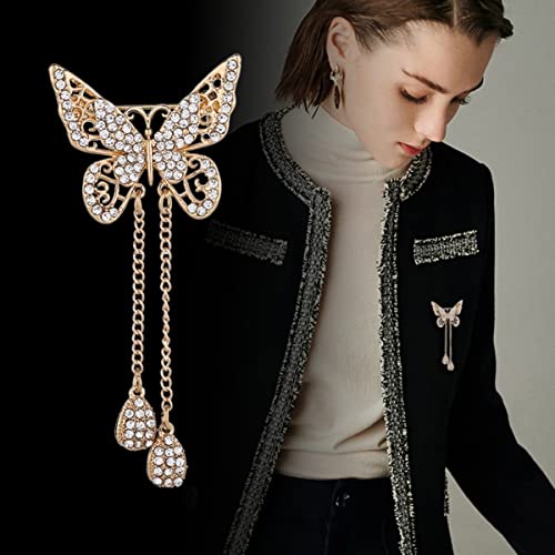 Image of Dainty Butterfly Brooch Pin with Teardrop Pendant for Women,Crystal Rhinestones Hollow Out Butterfly Corsage for Scarf Clothing Accessories