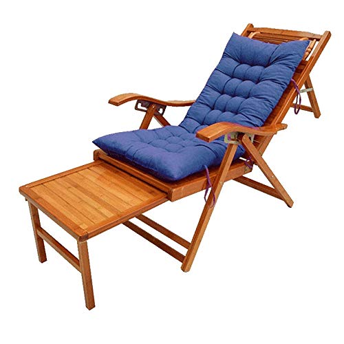 Chaise de pont en bambou haut de gamme transat extérieur avec matelas bleu de luxe