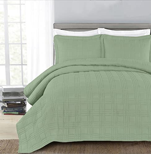 Phrixus Oversized King Bedspread (118"X106"), King Quilt Bedding Cover Comfy, Lightweight Stitched Comforter 3-Piece, King/Cal King, Sage #TOP1