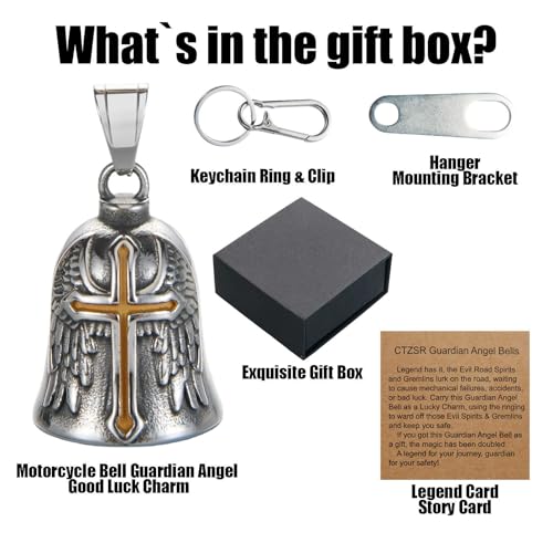 Image of Motorcycle Bell Guardian Angel Charm - Weather-resistant Good Luck Gremlin Bells With Gift Box, Legend Card, Keychain