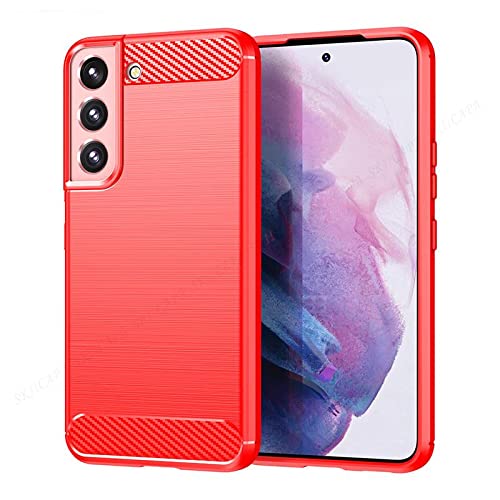 Coque silicone Samsung S22 Plus magnétique avec anneau de support antichoc effet carbone rouge