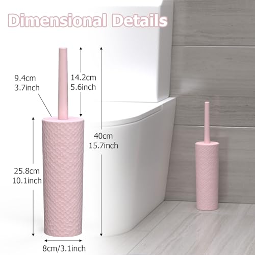 Image of Topsky 2 Pack Compact Toilet Brush & Holder Set, Plastic Round Barrel Loo Brush with 2 Replacement Toilet Brush Head, Durable for Bathroom Toilet, Pink