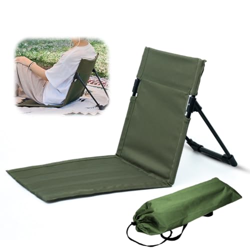 Bodenstuhl Outdoor mit Rückenlehne Faltbarer Campingstuhl für Erwachsene Tragbarer Strandstuhl mit Verstellbarer Rückenlehne Leichter Klappstuhl für Picknick Reisen Camping & Garten Grün