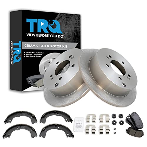 Image of TRQ Rear Brake Pad and Rotor Set Ceramic Parking Brake Shoe Compatible with 2016 Kia Sportage