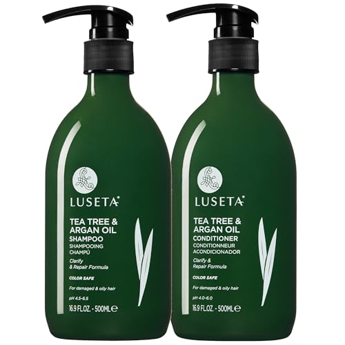 Luseta Teebaum- und Arganöl Shampoo und Spülung für fettiges und strapaziertes Haar, 2 x 500 ml