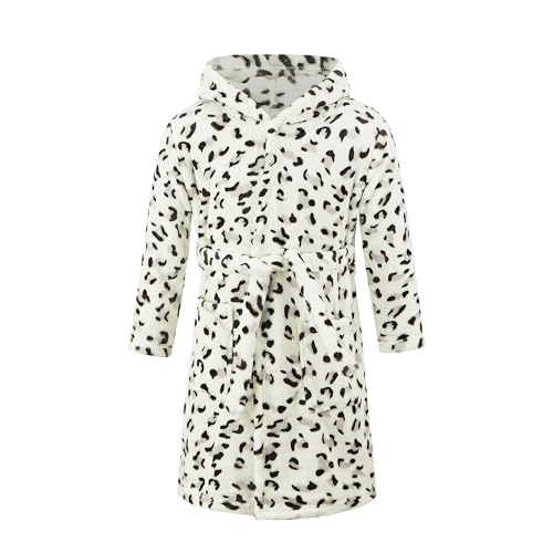 JZLPIN Unisex Baby Mit Kapuze Bademantel Kinder Flanell Pyjama Morgenmantel zum Jungen Mädchen Leopard 4 Jahre