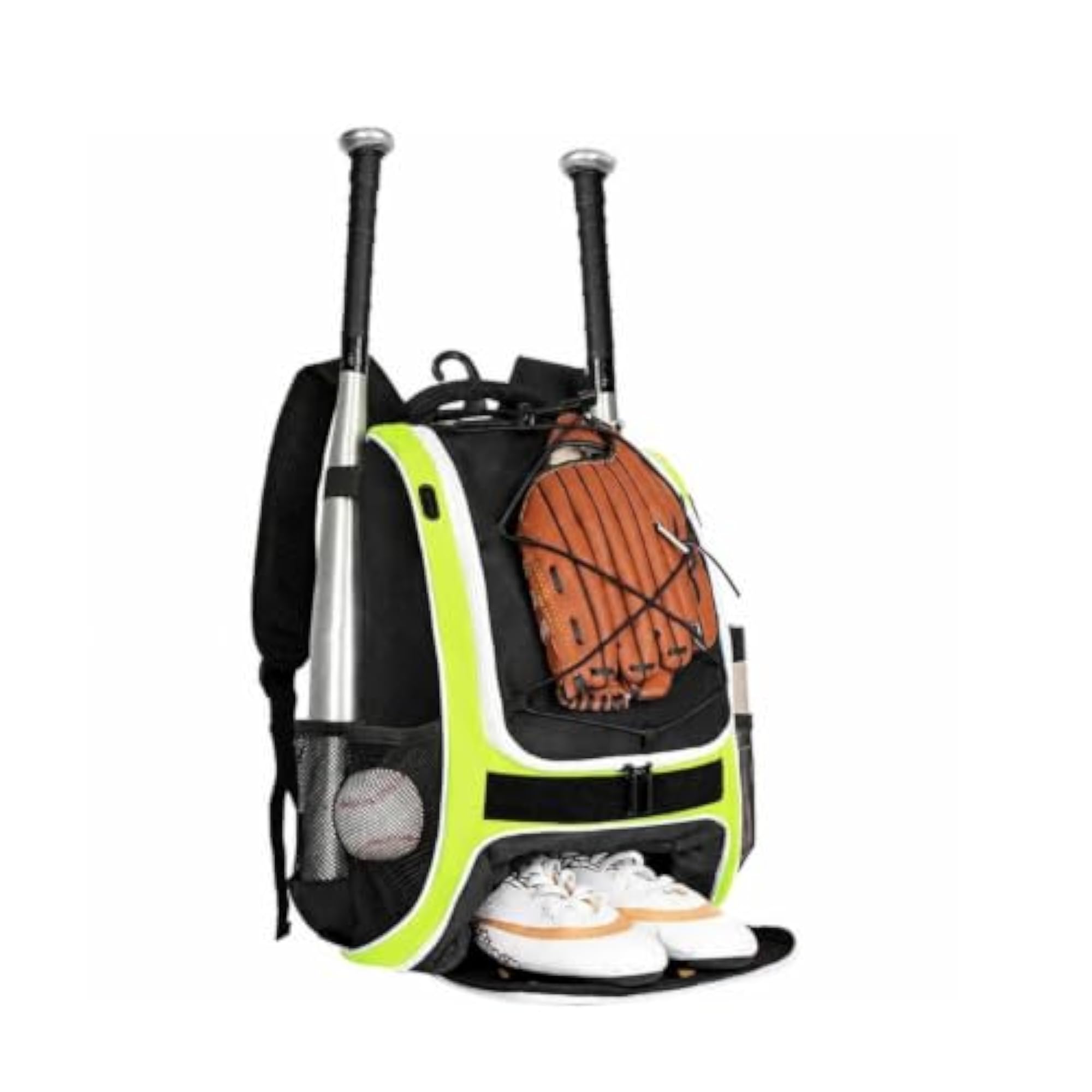 Rugged Baseball Backpack with Shoe Compartment, Lime Green