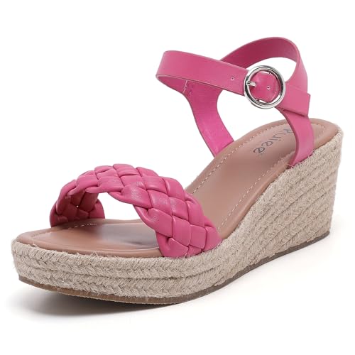 Wide Width Wedges Sandals for Women, Summer Platform Wedge Heels Wide Feet Braided Ankle Strap Women Summer Wedge Beach Sandals. 10 X-Wide Pink 0903