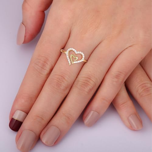 Gold Double Heart Ring for Women Delicate 14K Gold Plated Heart to Heart Wedding Jewelry Promise Love Ring for Her Gift4