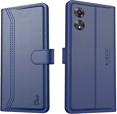 Image of AIBEX Compatible for Oppo A58 5G / Oppo A78 5G Flip Cover Leather Finish | Inside TPU with Card Pockets | Wallet Stand | Complete Protection Flip Case - Blue