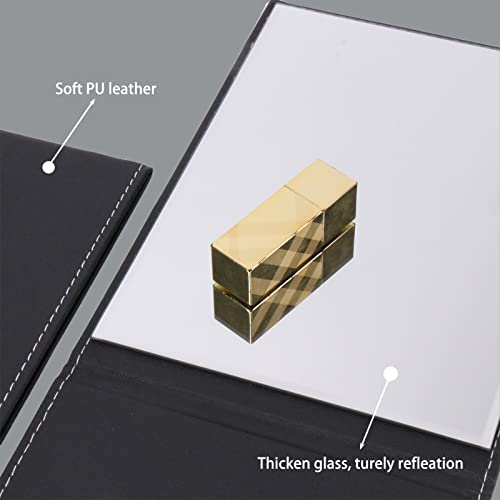 Portable Pu Leather Mirror Folding Desktop Makeup Mirror With Adjustable Stand For Personal Use Travelling Tabletop Mirror (Medium Black) #TOP2