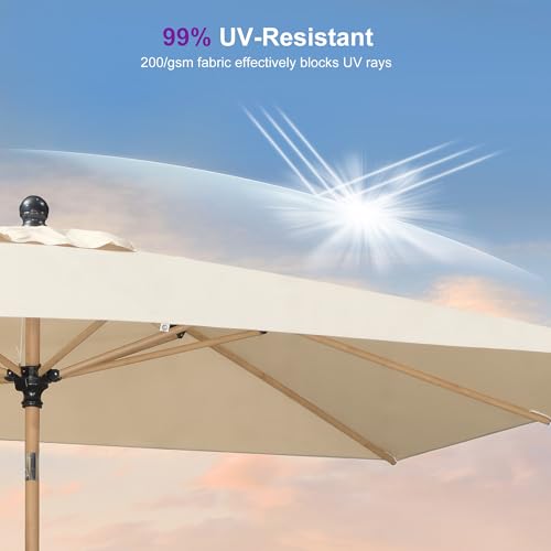 Image of PURPLE LEAF Patio Umbrella with Base 4' x 6' Table Wood-Grain Finish, Beige