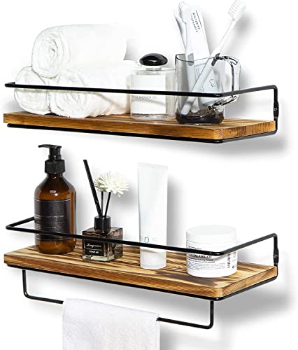HFHOME Estante de Pared Flotante en Madera y Metal Juego de 2, Estante de Pared Flotante Industrial en la Pared Estante de Pared Decorativo rústico Almacenamiento para Cocina y baño Madera Cover