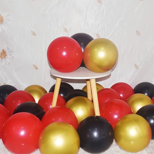 Image of 200 Pcs Black Red and Gold balloons 12 Inch Latex Metallic Chrome Balloon Arch Garland Kit for Birthday Wedding Bridal Baby Shower Supplies Graduation Party Decoration