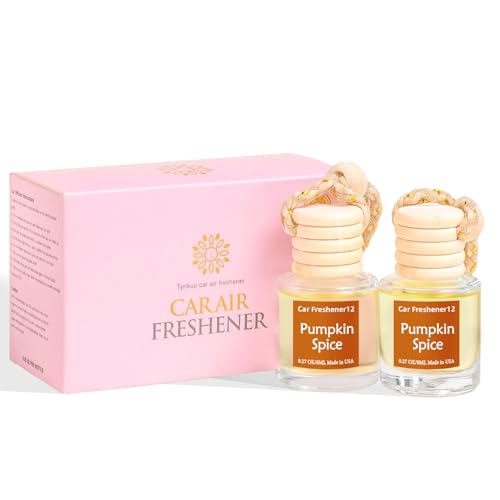 Image of Hanging Car Air Freshener, Long Lasting Essential Oil Diffuser, Non-Toxic Pumpkin Spice Scent, Cute Car Fresheners for Women, 2 Pack Made in USA