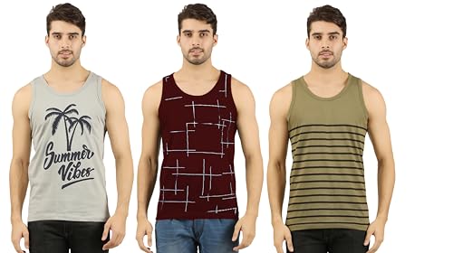 Image of THE ARCHER Men's Cotton Printed Regular Fit Vest (Pack of 3)