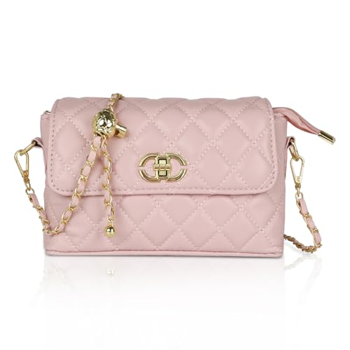 EXTREE crossbody Bags for Women,Trendy Shoulder Vegan Leather Handbags, Satchel Purse with Adjustable Wide Vintage Strap Ai-pink-gold