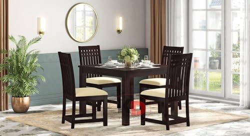 Image of Dining Table Set || Wood 4 Seater Dining Table with Chair || Dining Room Furniture || Wooden 4 Seater Dining Table || Modern and Unqiue Dining Table Living Room (4 Seater Dining Table) Walnut Finish