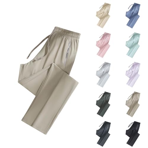 Ice Silk Pants Unisex Quick Drying Elastic Waist Stretch Active Trousers Comfy Fit Casual Breathable Pocket Pant