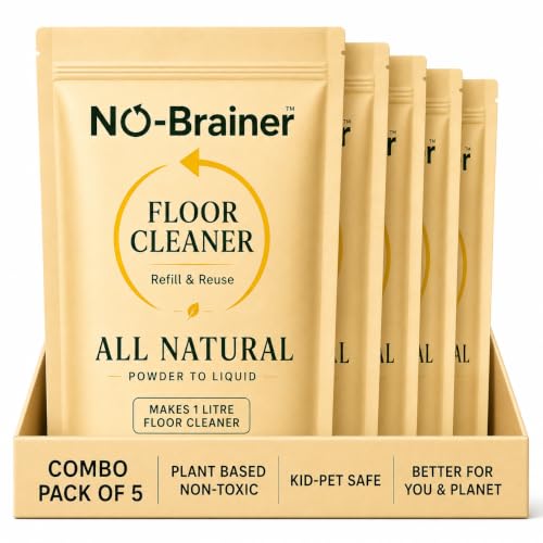 Image of No Brainer Floor Cleaner Value Pack, Plant-Based & Natural | Powder-to-Liquid, 5 Pouches Make 5 Litres, Citrus | For Marble, Tiles & Wooden Floors | Eco-Friendly, No Residue, Baby & Pet Safe