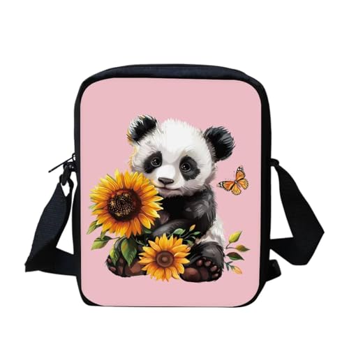 HUGS IDEA Sunflower Panda Print Sling Shoulder School Bags for Women Girls Gifts Gym Sports Cash Key Storage Organizer Purse