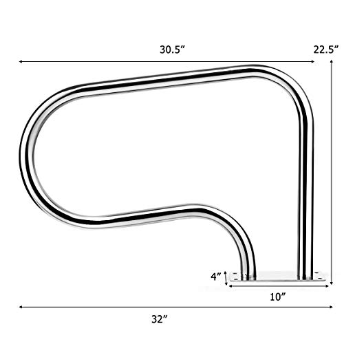 Goplus Pool Hand Rail, Easy Mount Hand Grab Rail, Stainless Steel Swimming Pool Stair Rail W/Base Plate #TOP6