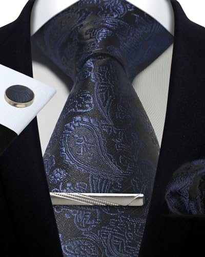 Image of Paisley Floral Mens Tie Formal Necktie Pocket Squares Ties Clips Cufflinks Classic for Men Set