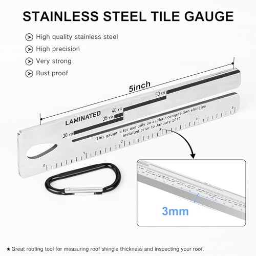 2 Packs 4/09 Shingle Gauge, Roof Tool, Pitch Gauge Roofing with Carabiner for Measuring and Analyzeing The Thickness of Roof