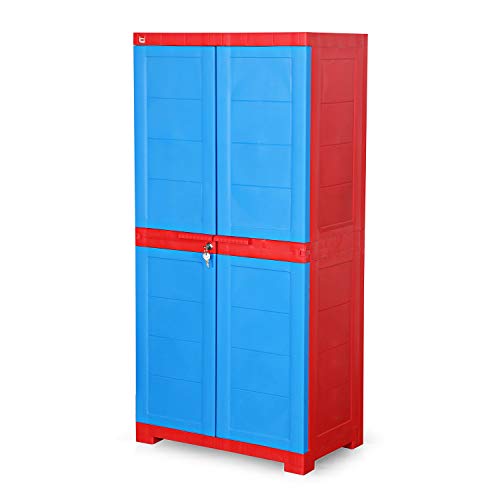 Image of Cello Novelty Big Bookshelf, Red & Blue | 2 Dustproof Doors | Space Saving Cupboard | Plastic Book Shelf | Multipurpose Book Shelf for Home, Office | Book Organizer for Library