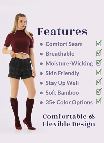 Image of Hugh Ugoli Women's Rayon Derived from Bamboo Knee High Socks Comfort Seam Long Dress Socks, Shoe Size 5-8 /8-11, 4 Pairs