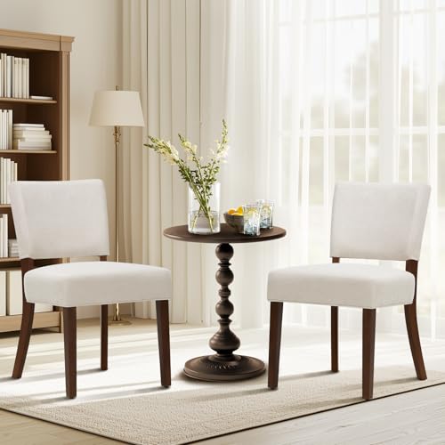 Image of COLAMY Mid Century Modern Dining Chairs Set of 2, Upholstered Kitchen Chairs with Open Back, Farmhouse Fabric Side Dining Room Chairs with Wood Legs for Dining Room Kitchen Restaurant, Beige