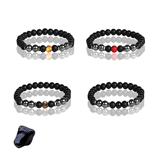Black Obsidian Anklet -Pack of 4 Pcs Anti-edema MagneticTherapy Obsidian Anklet, Lymphatic Detox Drainage Magnetic Therapy Weight Loss Bracelets Anklet for Women Men Cover