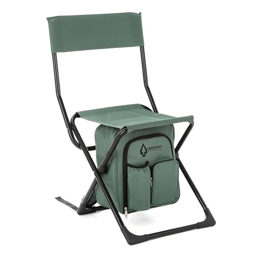 ARROWHEAD OUTDOOR 3-in-1 Compact Fishing Chair Backpack Stool & Insulated Cooler, w/Bottle Holder & Storage Bag, External Pockets, Backrest
