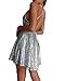 R.Vivimos Women's Sequin Dress Spaghetti Strap Sexy Deep V Neck Backless Glitter Club Party Skater Swing Mini Dress (Small, Silver)