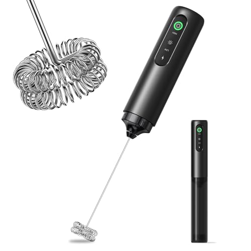 Image of Rechargeable Milk Frother Hanheld 2 Speed, Frother Wand Drink Mixer Handheld Coffee Stirrers Electric Frother for Coffee Mixer Wand -Black